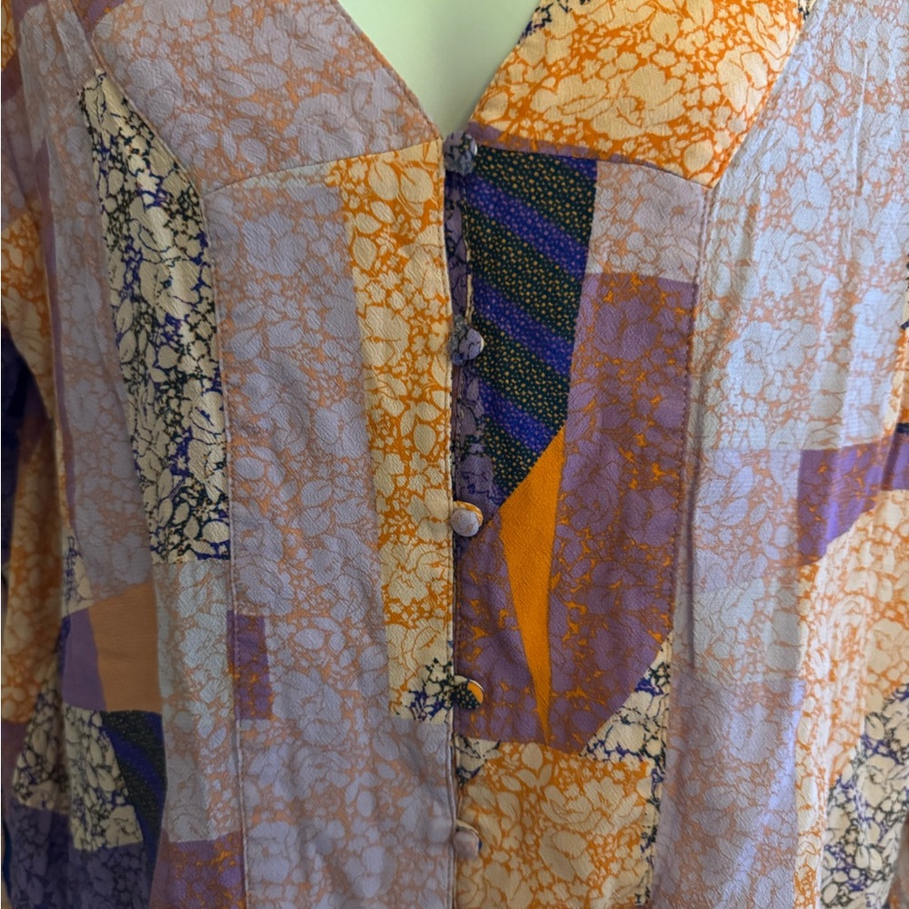 Lovstitch Patchwork V-Neck Top - Orange and Purple - Picture 6 of 9